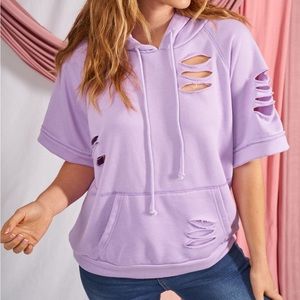 White Birch Distressed Lavender Hoodie, Cotton